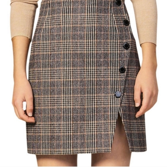NWT Sandro Nona Brown Plaid Button Skirt Size 2 flawed - Picture 1 of 8